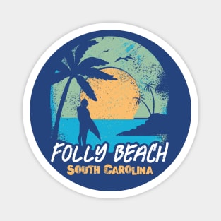 Retro Sunset Folly Beach South Carolina Surfing // Retro Carolina Beach Magnet